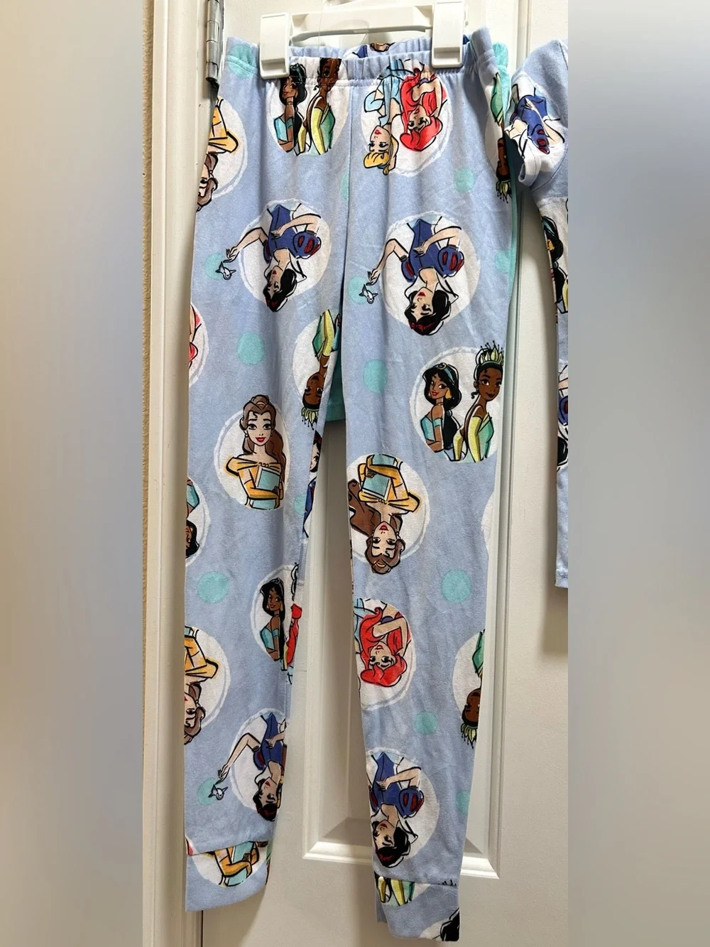 Girls' Disney Princess 3pc Pajama Set - Blue Crew Neck, Jersey Fabric Size 10